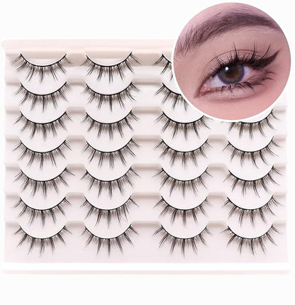 Losha Manga Lashes Fluffy Faux Mink Lashes 14 Pairs Natural False Lashes Pack Wispy Short Anime Lashes Look Like Individual Clusters (3D1009)