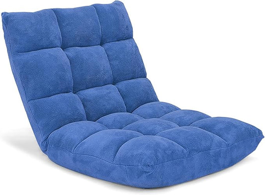 Moccha 14-Position Floor Sofa, Folding Sofa Chair with Back Support, Memory Foam Floor Gaming Chairs for Adults, Adjustable Padded Couch Recliner, Chaise Lounge for Reading, Meditating (Blue)