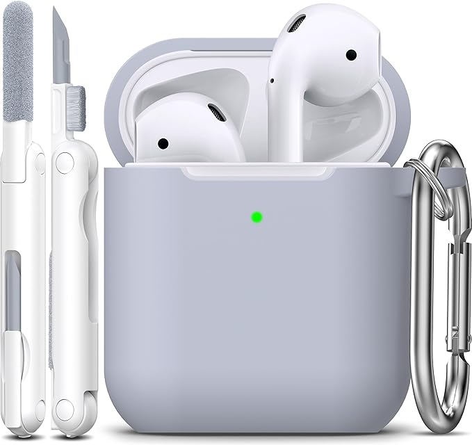 R-fun Compatible with AirPods Case Cover, Soft Silicone Protective Cover with Keychain for Women Men Compatible with Apple AirPods 2nd 1st Generation Charging Case, Front LED Visible,Pebble