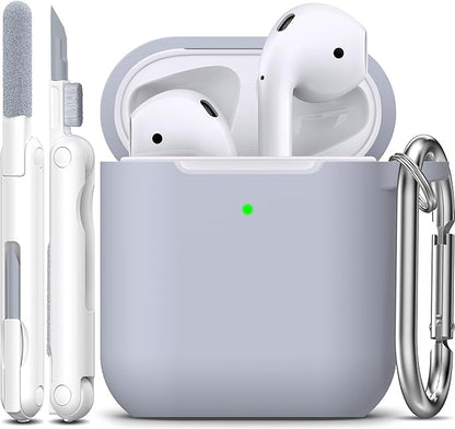 R-fun Compatible with AirPods Case Cover, Soft Silicone Protective Cover with Keychain for Women Men Compatible with Apple AirPods 2nd 1st Generation Charging Case, Front LED Visible,Pebble