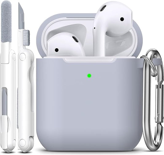 R-fun Compatible with AirPods Case Cover, Soft Silicone Protective Cover with Keychain for Women Men Compatible with Apple AirPods 2nd 1st Generation Charging Case, Front LED Visible,Pebble