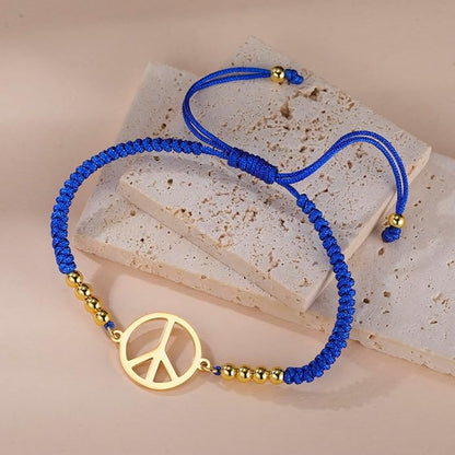 LIKGREAT Peace Sign Pendant Bracelet for Women Peace Symbol Adjustable Handmade Braided Wax Cords Beaded Bracelet