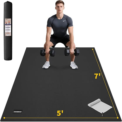 CAMBIVO Large Exercise Mat for Home Workout, 8'x6'/7'x5'/6'x4' (7 mm) Extra Thick Exercise Mat for Home Gym, Shoe-Friendly, Non-Slip Gym Mat for Jump Rope, Weights, Cardio, Fitness