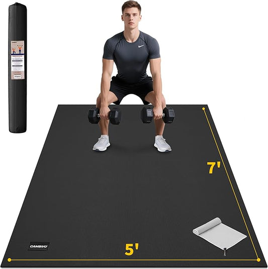 CAMBIVO Large Exercise Mat for Home Workout, 8'x6'/7'x5'/6'x4' (7 mm) Extra Thick Exercise Mat for Home Gym, Shoe-Friendly, Non-Slip Gym Mat for Jump Rope, Weights, Cardio, Fitness