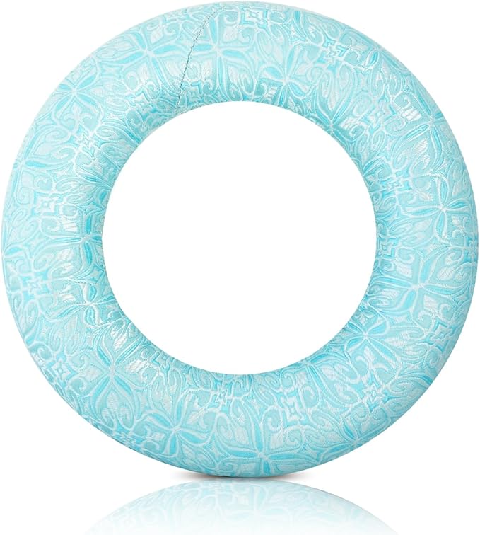 Singing Bowl Cushion for Tibetan Singing Bowls, Handmade Silk Brocade Round Cushion Pillow for Sound Healing and Crystal Sound Bowls Accessories(CyanBlue,6.7 Inch)