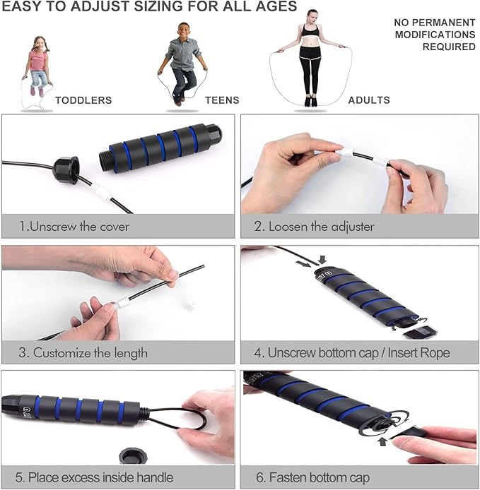 Jump Rope Workout Fitness Exercise Equipment Home Gym, Men Women and kids, Health,From Only U, (Multiple Colors)