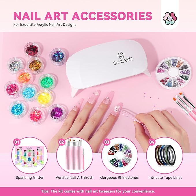 SAVILAND Acrylic Nail Kit with Everything: Professional Nail Kits Acrylic with Everything with Drill Practice Fingers Acrylic Nail Tools for Beginners Professional Home Manicure Christmas Gift Set