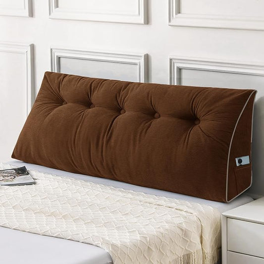 Sasttie Headboard Pillow Queen, Triangular Wedge Pillow Headboard, Wedge Headboard Pillow for Bed Sofa, Daybed Pillows for Sitting up, Reading or Working with Removable Cover, Brown
