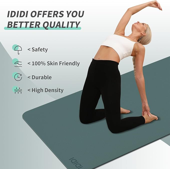 Yoga Mat with Strap,Non-Skid Workout Mat,8mm Thick Yoga Mat,POE Yoga Mats for Women Men Kids,Exercise Mat with Easy-Cinch,72"x24"x0.32” (183x61x0.8cm) (Deep green+Gray)