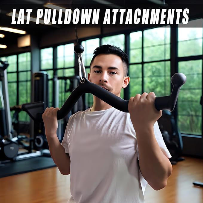 Lat Pull Down Bar T bar Row Attachment, V Bar Tricep Lat Pulldown Attachments, Back Strength Training Bar for Home Gym Exercise Cable Machine Attachments