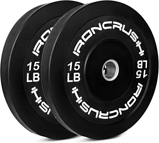 Iron Crush Olympic Bumper Plates Set - Virgin Rubber Weights for Strength Training - Fits 2" Barbells - Sold in Pairs