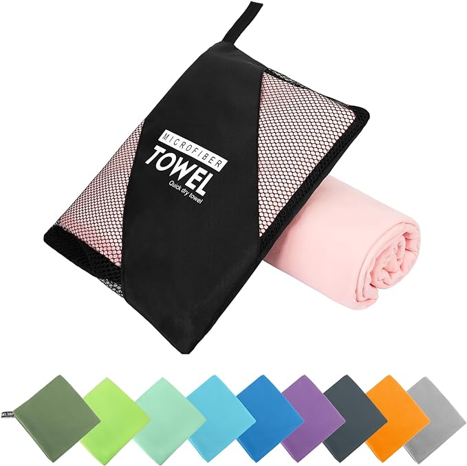 Microfiber Travel Towel, Soft Lightweight Quick Dry Towel, Super Absorbent Compact Travel & Sports & Beach Towels for Camping, Backpack, Gym, Swimming, Yoga, Hiking (M:20"×40" -Pink)