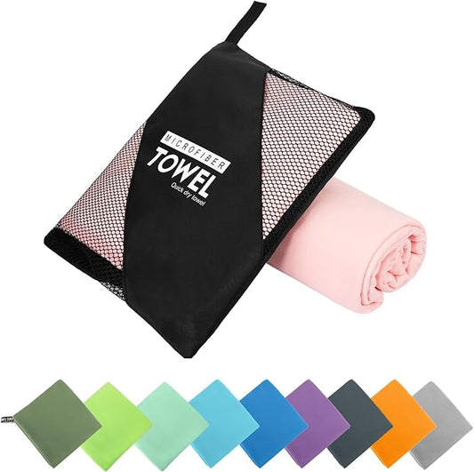 Microfiber Travel Towel, Soft Lightweight Quick Dry Towel, Super Absorbent Compact Travel & Sports & Beach Towels for Camping, Backpack, Gym, Swimming, Yoga, Hiking (S:16"×32" -Pink)
