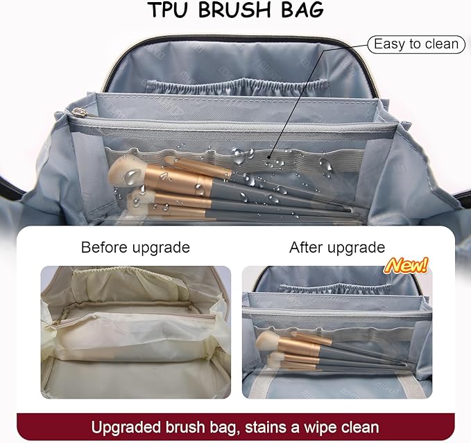 BOYATU Travel Makeup Bag Organizer Cosmetic Bag: 3 Pcs Set Make up Bags for Women with Handle - Waterproof Vegan Leather Toiletry Bags Travel Essentials Pouch with Compartments (C-11-Red)
