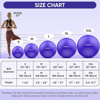 APEXUP Yoga Ball Exercise Ball Anti Slip Heavy Duty for Fitness, Balance & Core Workout