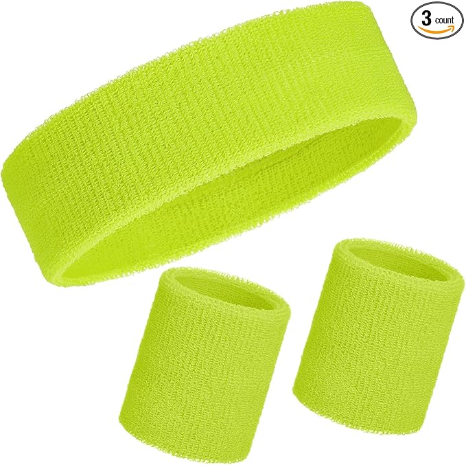WILLBOND 3 Pcs Sweatbands Set 80s 90s Neon Sports Headband Tennis Striped Sweat Band Sports Competitions Games for Men Women Party Supplies