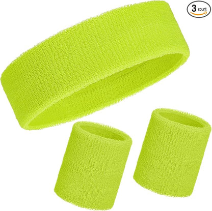 WILLBOND 3 Pcs Sweatbands Set 80s 90s Neon Sports Headband Tennis Striped Sweat Band Sports Competitions Games for Men Women Party Supplies