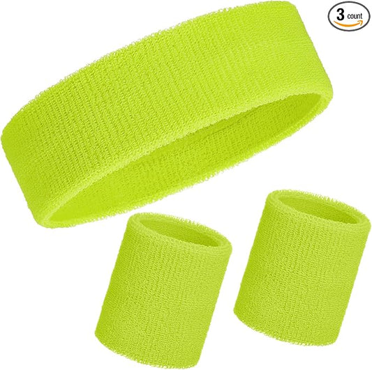 WILLBOND 3 Pcs Sweatbands Set 80s 90s Neon Sports Headband Tennis Striped Sweat Band Sports Competitions Games for Men Women Party Supplies