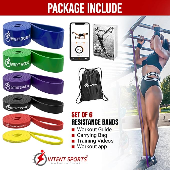 INTENT SPORTS Pull Up Assist Bands – Assistance and Resistance Bands for Pull-Up, Fitness, Body Stretching, Mobility Work, Weightlifting, Heavy Duty - Single/Set – Exercise Videos - eBook!