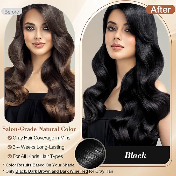 Black Hair Dye Shampoo 3 in 1 for Gray Coverage, Instant Hair Color Shampoo With Herbal Ingredients-Gentle & Long-lasting, Seimi Permanent Dye Color Gift for Men Women 500ML