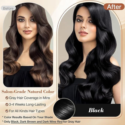 Black Hair Dye Shampoo 3 in 1 for Gray Coverage, Instant Hair Color Shampoo With Herbal Ingredients-Gentle & Long-lasting, Seimi Permanent Dye Color Gift for Men Women 500ML