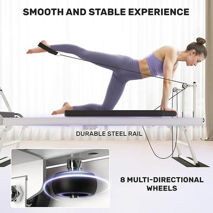 Pilates Reformer, Foldable Pilates Machine for Home and Gym Workout with Dual Resistance and Adjustable Heights, Pilates Equipment Suitable for Advanced and Beginners Users, Up to 440 LBS