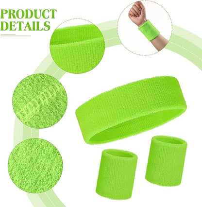 WILLBOND 3 Pcs Sweatbands Set 80s 90s Neon Sports Headband Tennis Striped Sweat Band Sports Competitions Games for Men Women Party Supplies