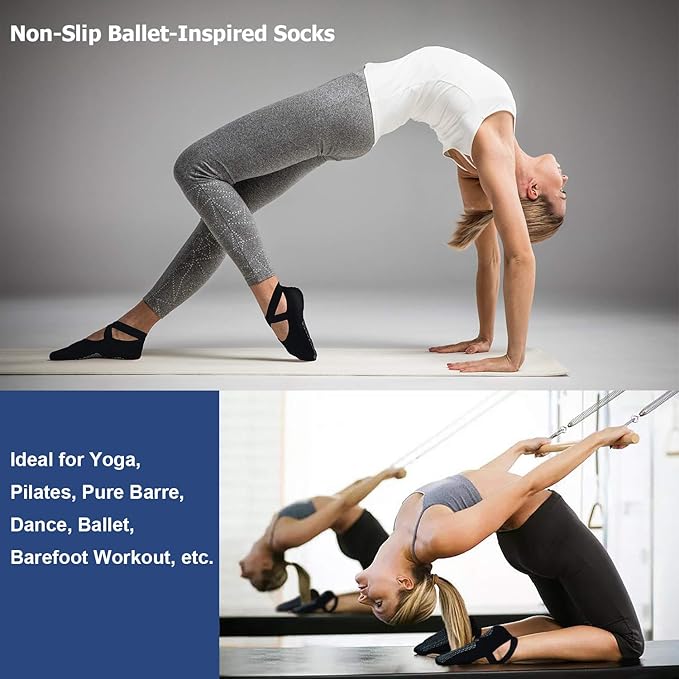 Ozaiic Yoga Socks for Women Non-Slip Grips & Straps, Ideal for Pilates, Pure Barre, Ballet, Dance, Barefoot Workout