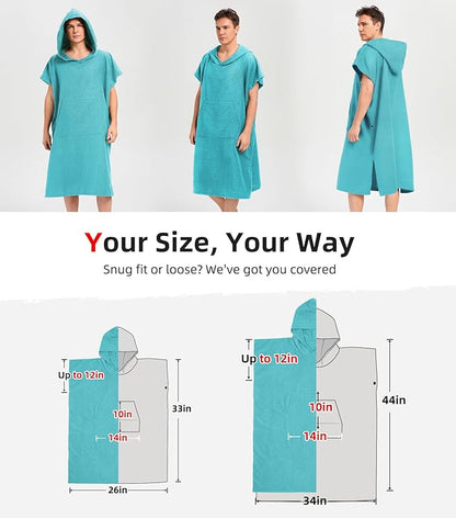 Abahub Surf Poncho Men & Women Towel Poncho Adult with Hood, Thick Quick Dry Changing Poncho Towel, Microfiber Wearable Cover Up for Surfing Beach Swim - Absorbent Changing Towel L (Teal)