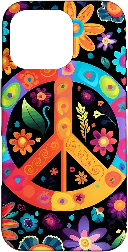 iPhone 16 Pro Peace Sign Hippie Floral Case