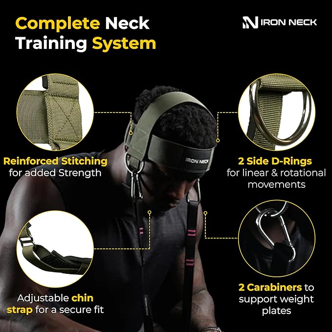 Iron Neck, Versatile Neck Exerciser, Strengthener and Trainer with Adjustable Head and Chin Strap, Portable Head Harness for Weight Lifting, Home and Gym Use