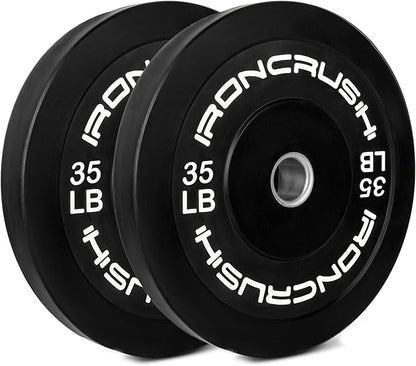 Iron Crush Olympic Bumper Plates Set - Virgin Rubber Weights for Strength Training - Fits 2" Barbells - Sold in Pairs