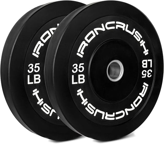 Iron Crush Olympic Bumper Plates Set - Virgin Rubber Weights for Strength Training - Fits 2" Barbells - Sold in Pairs