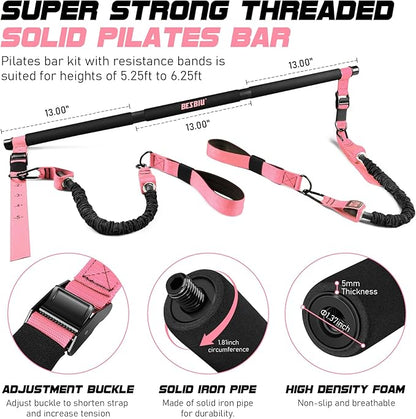 Pilates Bar Kit with Resistance Bands for Working Out, 210lbs Heavy Resistance Bands with Handles, Pilates Equipment with Resistance Band Bar for Men Women, at Home Gym Full Body Workout Equipment