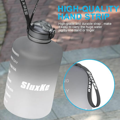 1 Gallon Motivational Sports Water Bottle with Time Marker, BPA Free 128oz Leak Proof Jug, Black, Plastic, 128 ounces, Fitness, Sports, Outdoor Activities