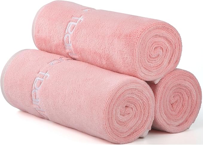 Microfiber Gym Towels Bigger Size Super Soft for Exercise Fitness, Sports, Workout, 380-GSM 15-Inch x 31-Inch Quick-Drying Towels (3 Pack, Pink)