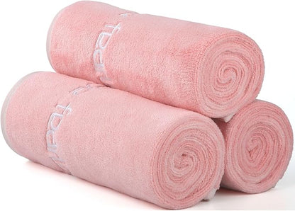 Microfiber Gym Towels Bigger Size Super Soft for Exercise Fitness, Sports, Workout, 380-GSM 15-Inch x 31-Inch Quick-Drying Towels (3 Pack, Pink)