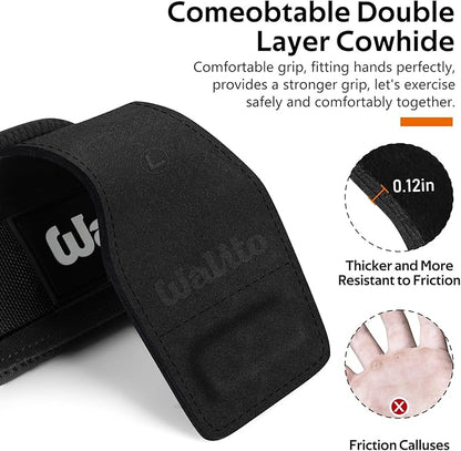 WALITO Weight Lifting Wrist Straps (Pair),Double Layer Leather Grips for Deadlift,Powerlifting and Gym Workouts, Adjustable Neoprene Padded Wrist Wraps - Men/Women, Heavy Duty Support