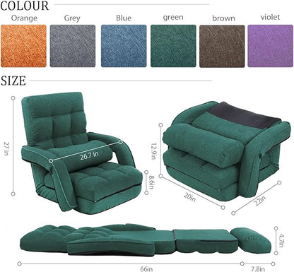 FLOGUOR 14-Position Adjustable Floor Chair, Chaise Lounge Indoor, Folding Lazy Sofa with Armrests and a Pillow Padded Adults Gaming Chairs for Living Room, Bedroom Factory Price, 8803XM (Green)