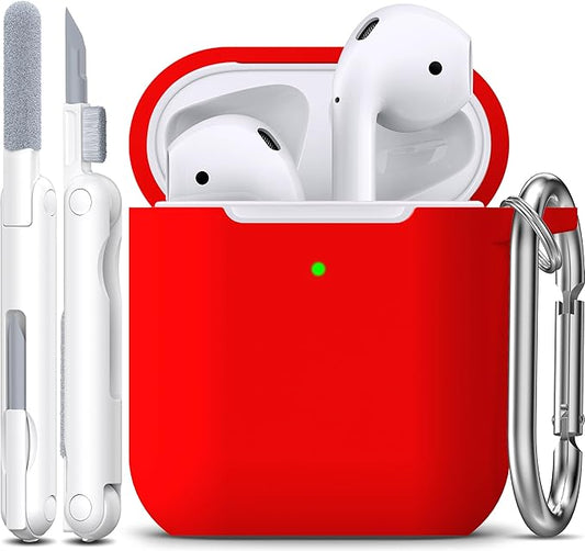 R-fun Compatible with AirPods Case Cover, Soft Silicone Protective Cover with Keychain for Women Men Compatible with Apple AirPods 2nd 1st Generation Charging Case, Front LED Visible,Red