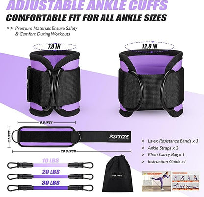Ankle Resistance Bands with Cuffs for Women & Men - 3-Level Adjustable Leg & Glute Workout Equipment, Portable Home Gym Exercise Bands for Kickbacks, Hip Thrusts, Yoga, Strength Training