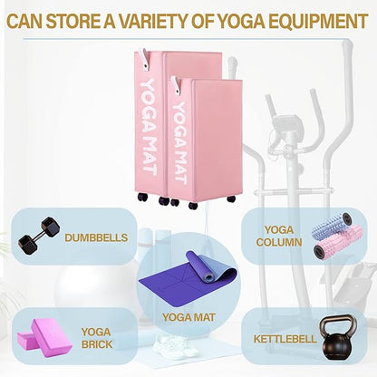 Twira Yoga Mat Storage Racks, Home Gym Storage Rack for Foam Roller, Yoga Strap and Resistance Bands, Workout Equipment Corner Storage Organizer with Wheels