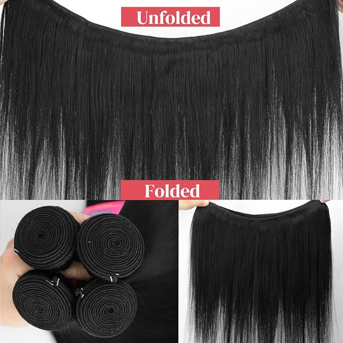 24 26 28 30 Inch Bundles Human Hair 12A Straight Human Hair Bundles 100% Unprocessed Brazilian Virgin Human Hair Extensions Natural Black