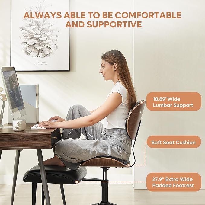 Bestier Ergonomic Cross Legged Office Chair, 360° Swivel ADHD Chair for Adults, Height Adjustable Meditation Chair with Wider Bentwood Back Support for Multi Position (Contemporary Bentwood, Black)