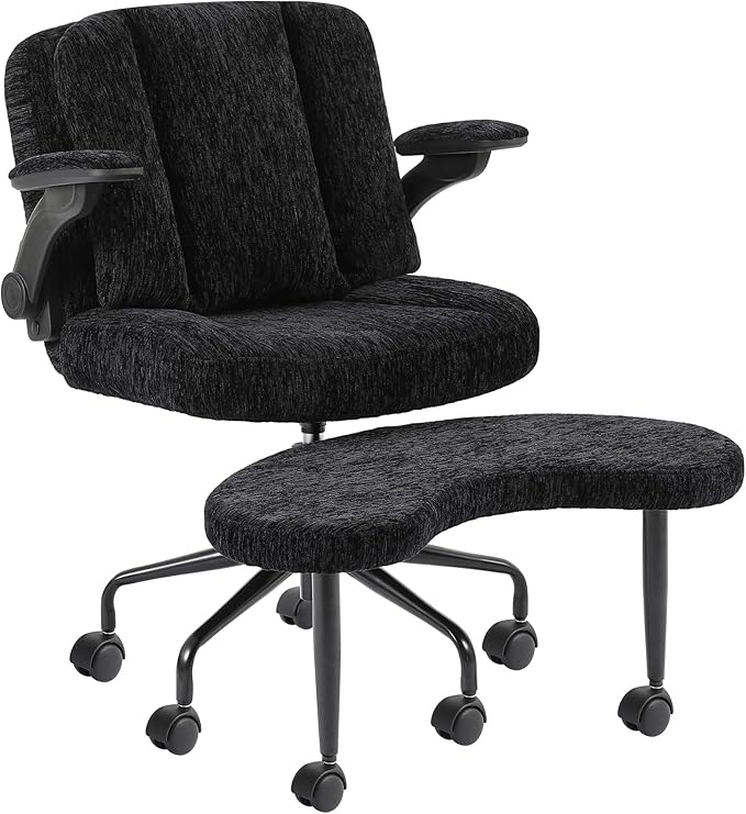 Meditation Cross Legged Armchair, ADHD Chair with Adjustable Armrests, Criss Cross Desk Chair with Flexible Back Cushion, Swivel Footrest, Arm Support and Wheels for Home Office, Black