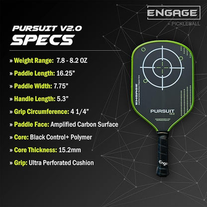 Engage Pursuit V2.0 Pickleball Paddle - Amplified Carbon Surface for Superior Control & Spin with Response+ Polymer Core, USAPA Approved - Designed for Players of Any Skill Level