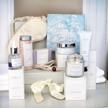 Jasmyn & Greene Luxury Spa Gift Basket for Women - 10 Relaxing Spa Birthday Gifts for Women with Lavender. Bridal Shower Gifts for Woman with Self Care Kit. Get Well Soon Package for Mother Sister.