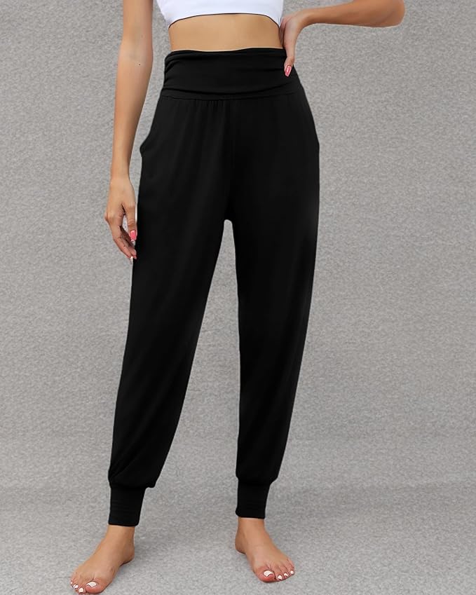 2 Pack Women's Yoga Joggers, Cozy Sweatpants with Pockets Casual Loose Comfy High Waisted Lounge Pants