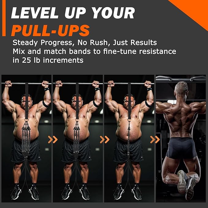 Pull Up Assistance Bands 50-350lbs, Heavy Duty Pull Up Workout Band with Feet Rest, Resistance Band for Pull Up Bar Bands, Pull Up Assist Band Strength Training Workout Equipment, Height Adjustable
