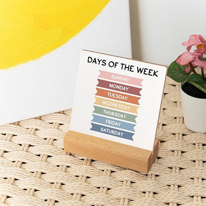 Mental Health Awareness Gift, Counseling Office Must Haves, Days of The Week Wood Sign With Wooden Stand, Encouragement Gift for Psychologist School Counselor Student Boys Girls Best Friends